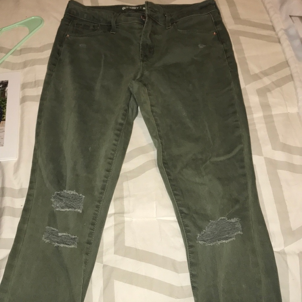 Distressed Olive Green Skinny Jeans